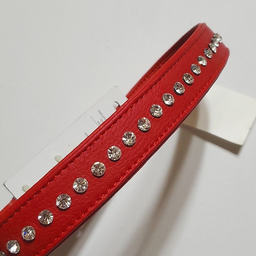 Dog Collar Size Large 16-20' Red w/Silver Clasp and Simulated Diamonds